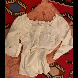 Lucky Brand embroidered top ivory boho blouse